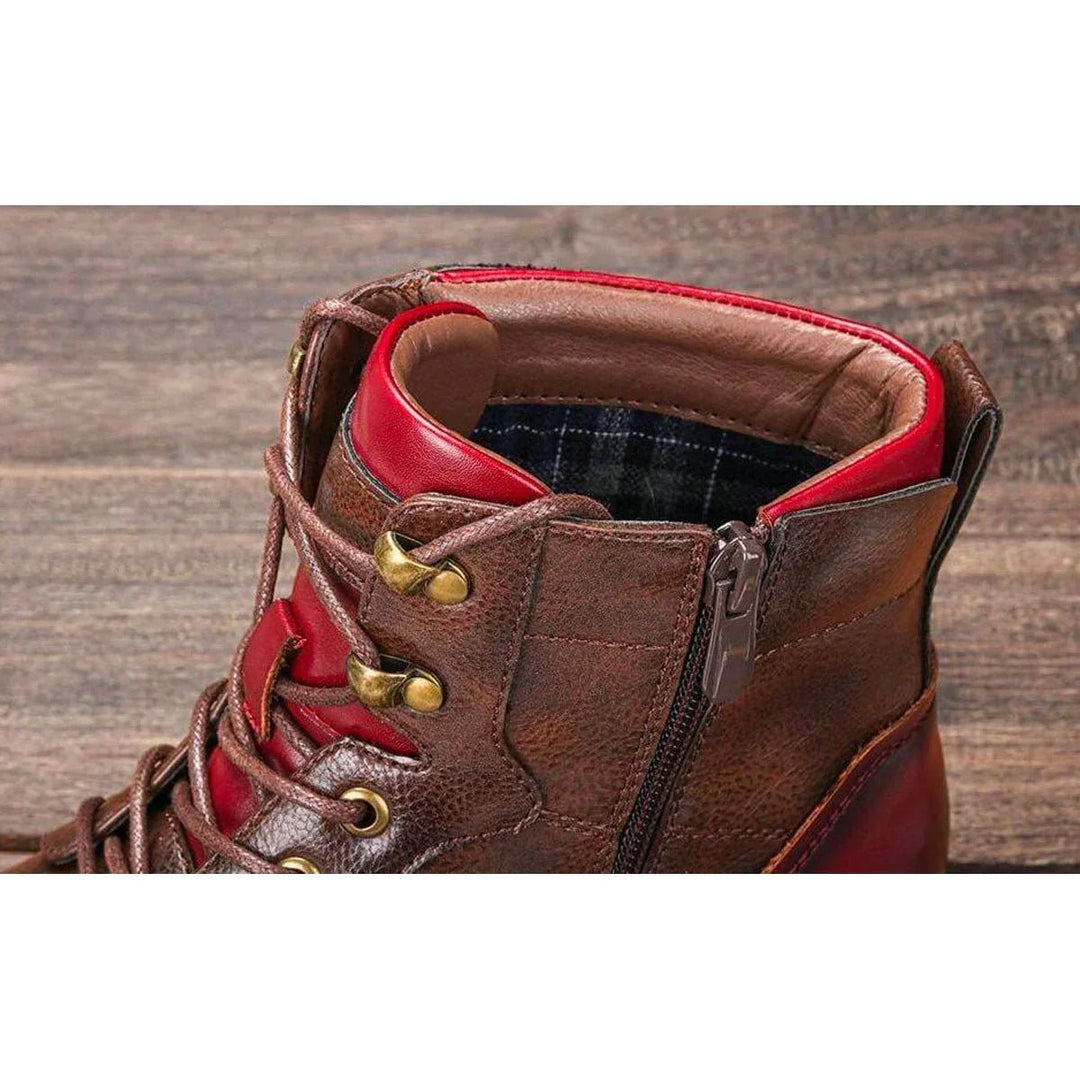 Mens Boots Leather Oxford Cap-Toe Lace-Up Ankle Boots