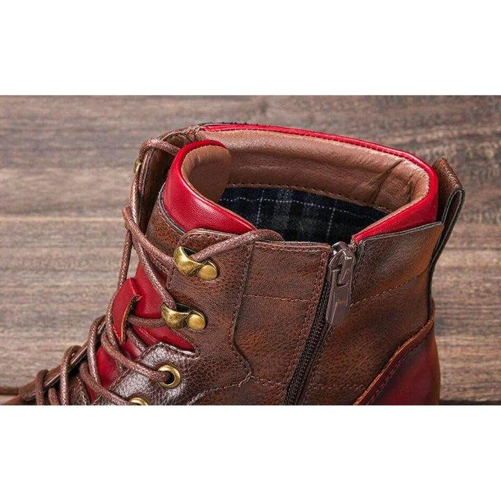 Mens Boots Leather Oxford Cap-Toe Lace-Up Ankle Boots