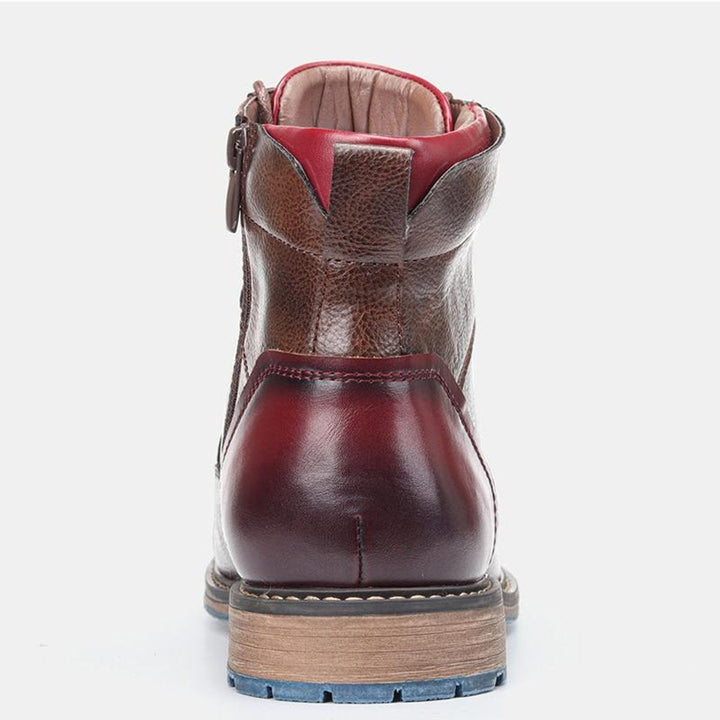 Mens Boots Leather Oxford Cap-Toe Lace-Up Ankle Boots