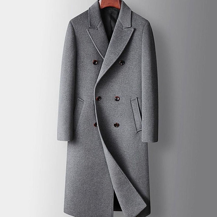 Men's Double-Breasted Wool Overcoat Long Tailored Coat - Gray