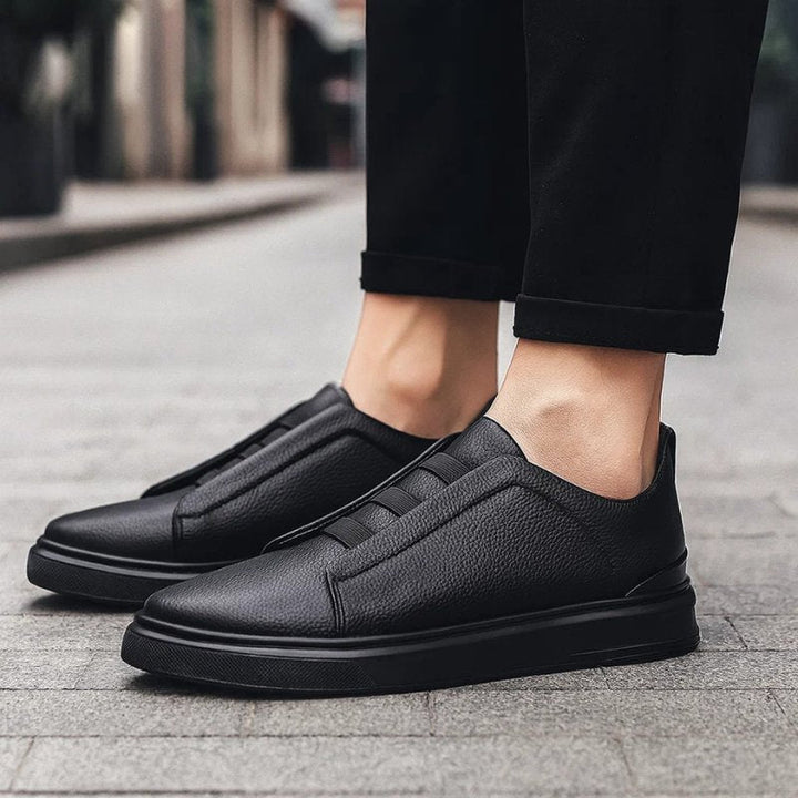 Men's Leather Slip-On Sneakers Elastic Strap Casual
