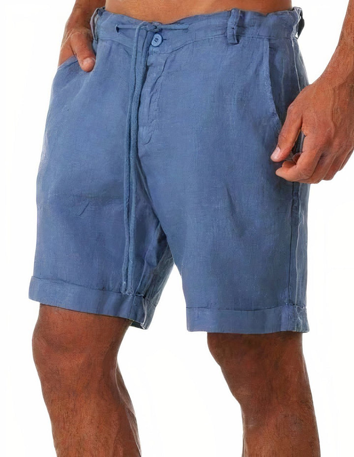 Henrik | Herre Hør Shorts Med Snøretalje Og Opsmøgede Ben