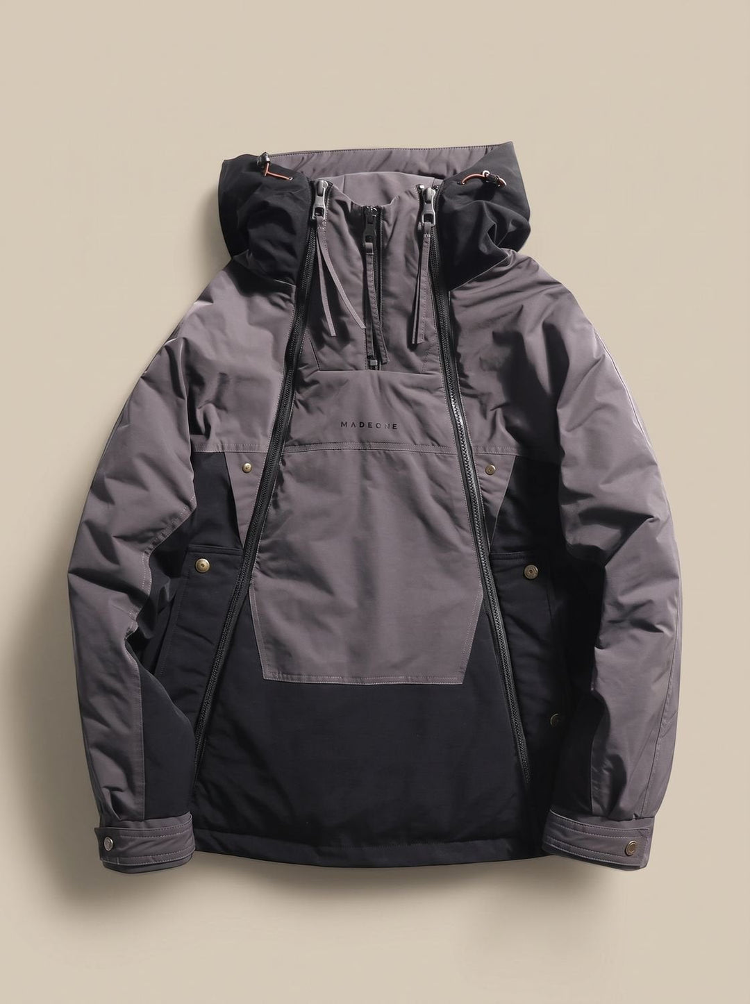 Men's Quilted Hooded Half-Zip Anorak Jacket - Gray