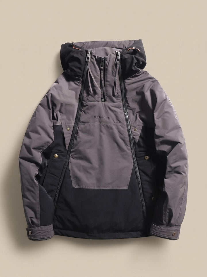 Men's Quilted Hooded Half-Zip Anorak Jacket - Gray