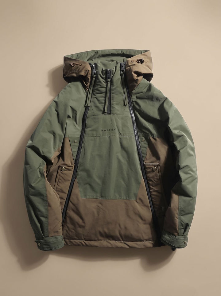 Men's Quilted Hooded Half-Zip Anorak Jacket - Green