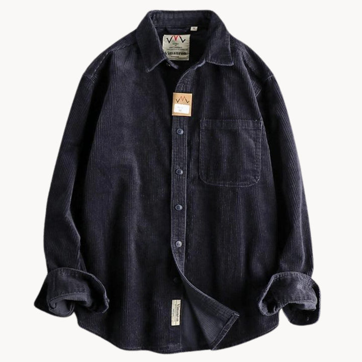 Men's Relaxed-Fit Corduroy Long Sleeve Shirt Chest Pocket - Navy Blue