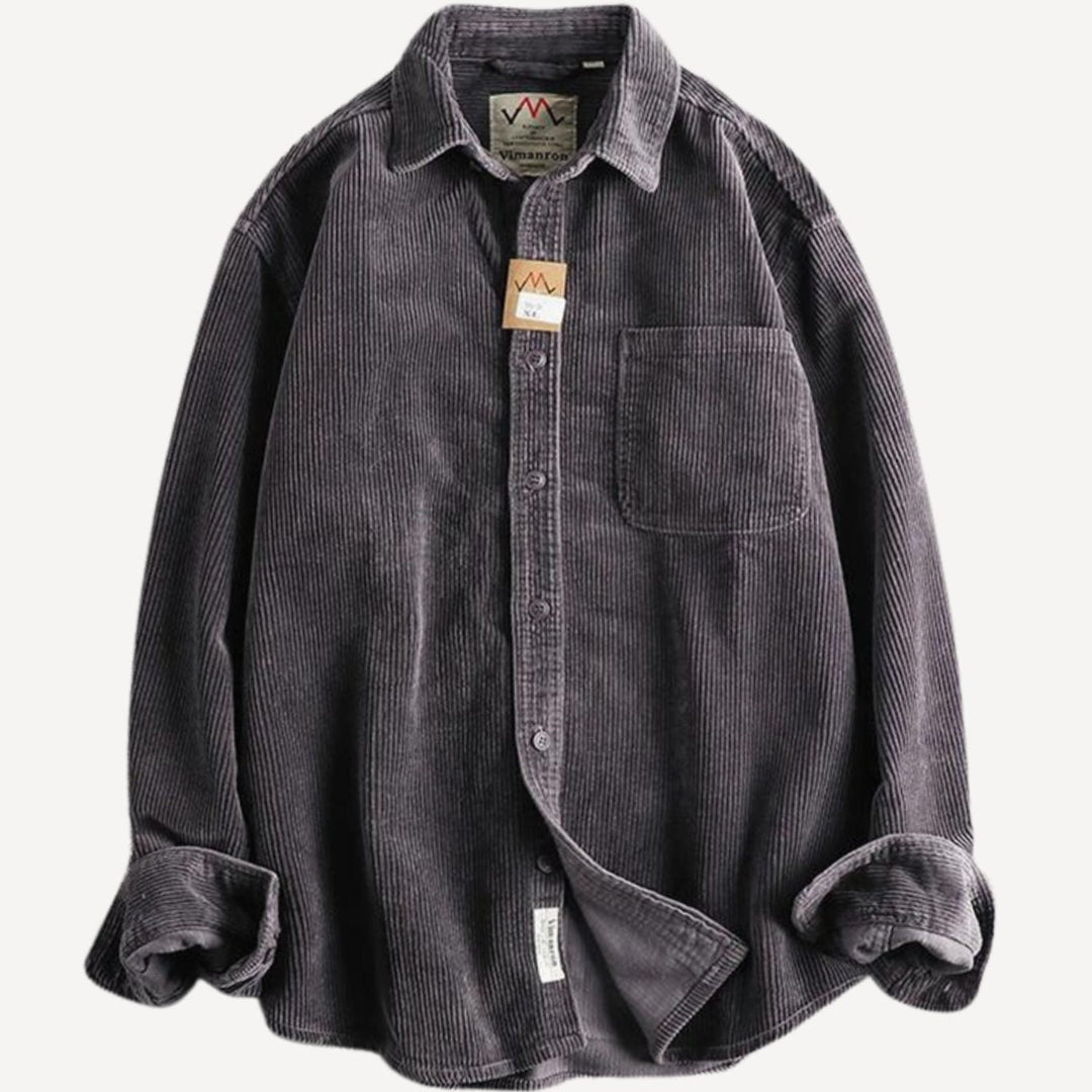 Men's Relaxed-Fit Corduroy Long Sleeve Shirt Chest Pocket - Plum