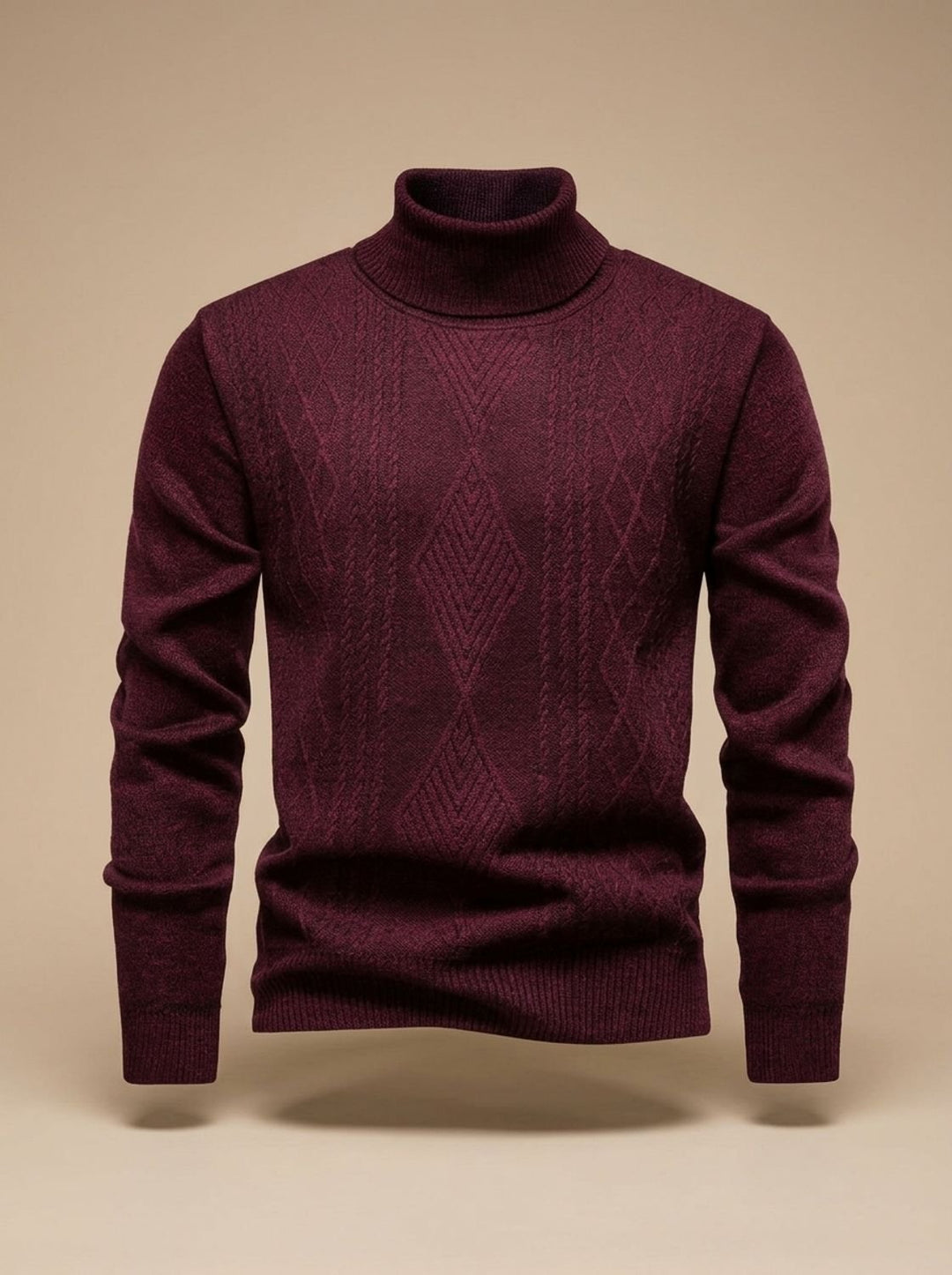 Men's Slim-Fit Cable-Knit Turtleneck Sweater - Burgundy