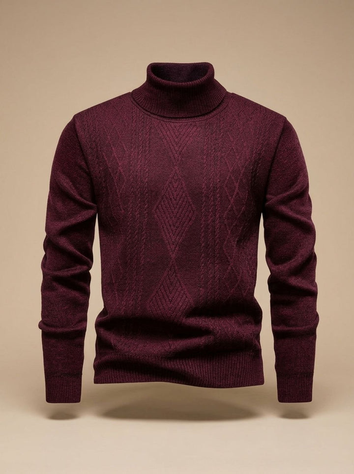 Men's Slim-Fit Cable-Knit Turtleneck Sweater - Burgundy