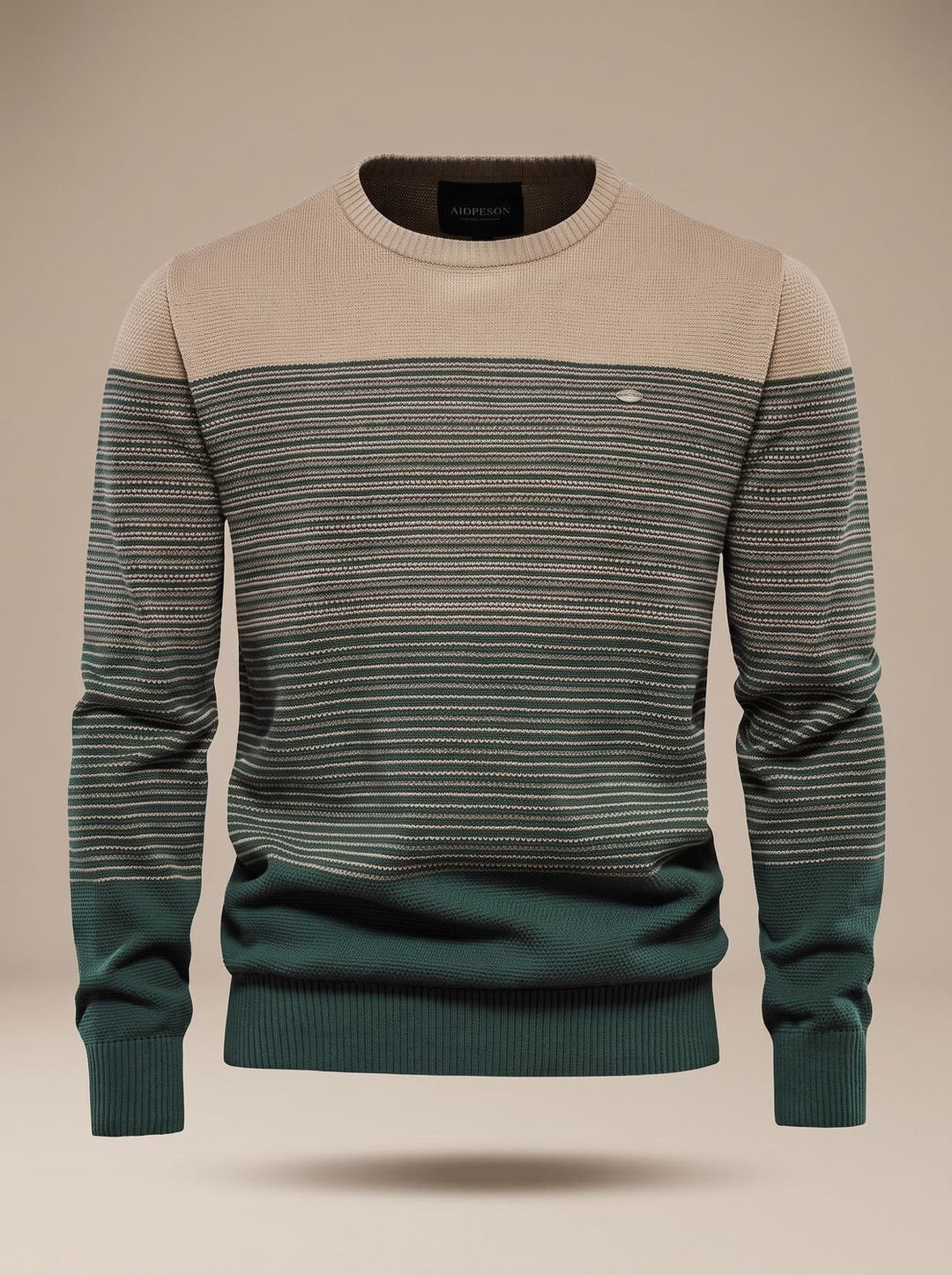 Men's Striped Color Block Crew Neck Knit Pullover Sweater - Green