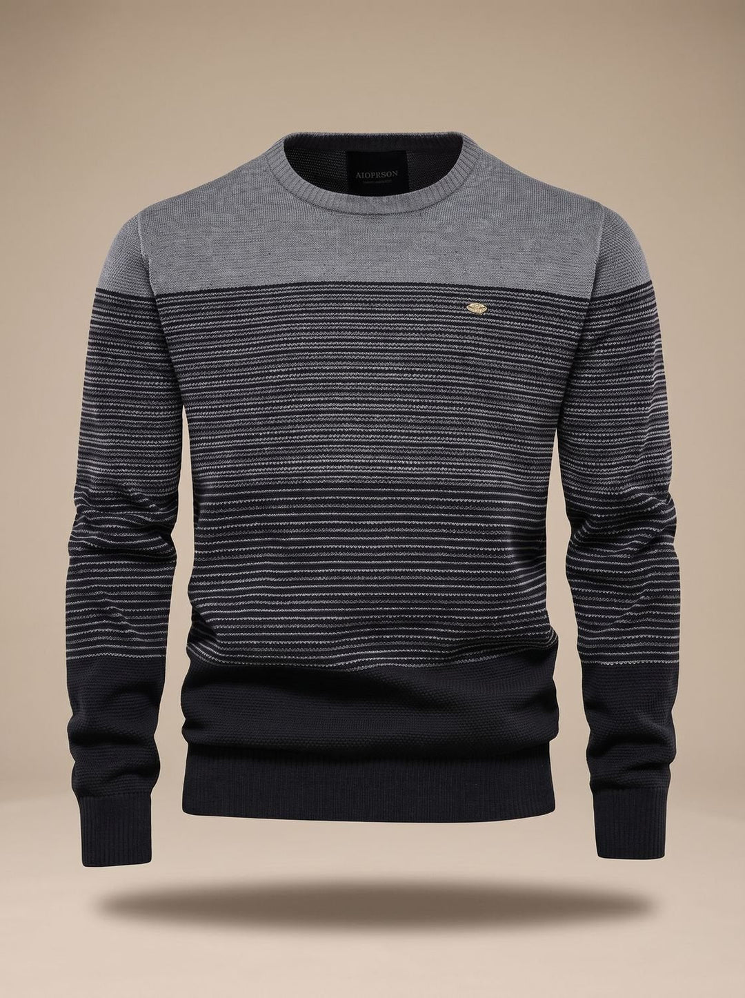Men's Striped Color Block Crew Neck Knit Pullover Sweater - Gray