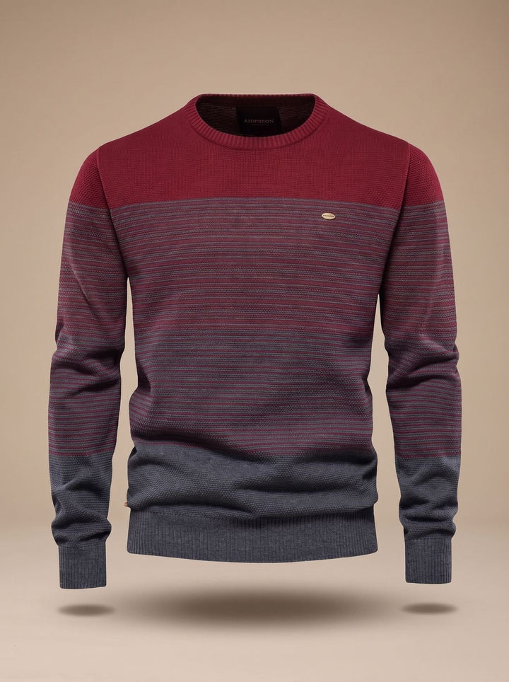 Men's Striped Color Block Crew Neck Knit Pullover Sweater - Red