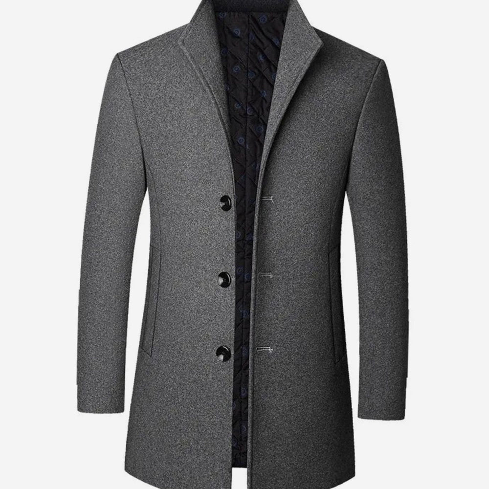 Men's Tailored Single-Breasted Wool-Look Long Overcoat - Grey