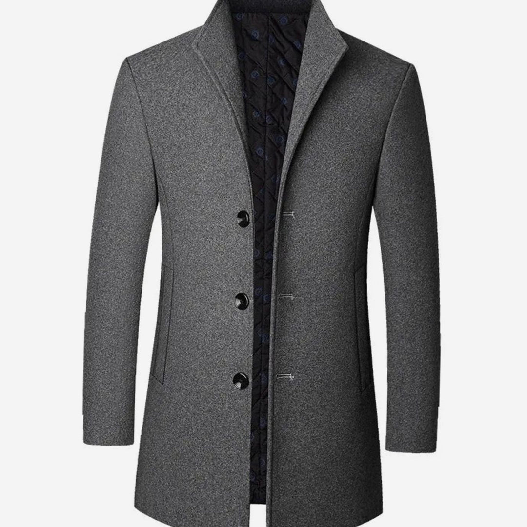 Men's Tailored Single-Breasted Wool-Look Long Overcoat - Grey