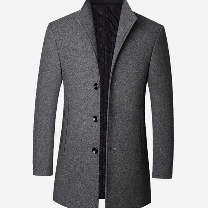 Men's Tailored Single-Breasted Wool-Look Long Overcoat - Grey