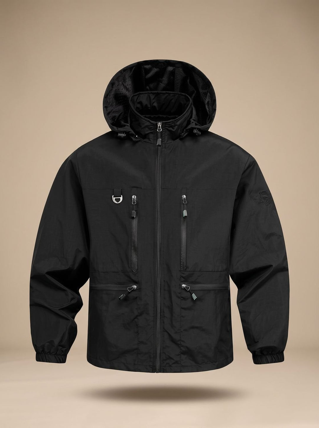Men's Waterproof Hooded Windproof Outdoor Jacket Multi-Pocket - Black