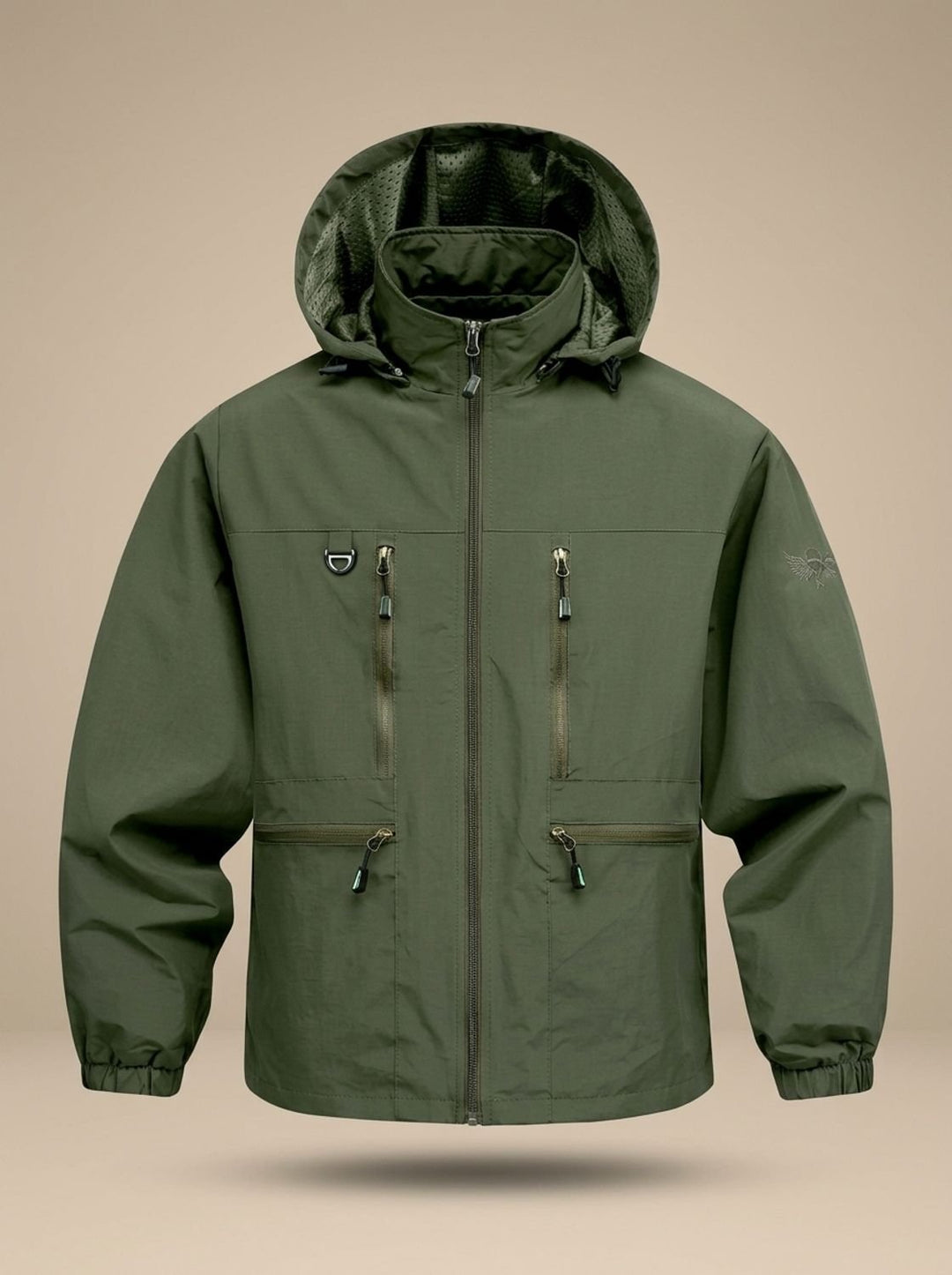 Men's Waterproof Hooded Windproof Outdoor Jacket Multi-Pocket - Military Green