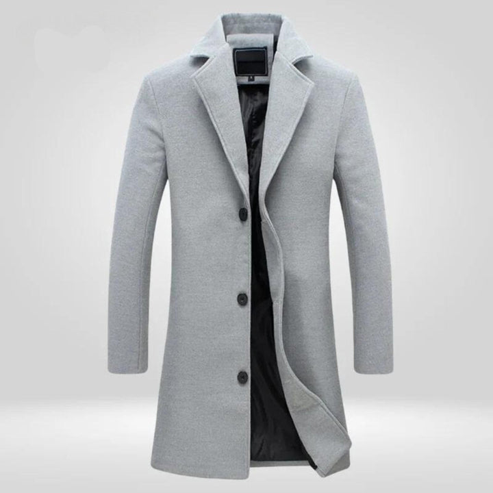 Mens Wool Coat Single-Breasted Long Overcoat - Grey