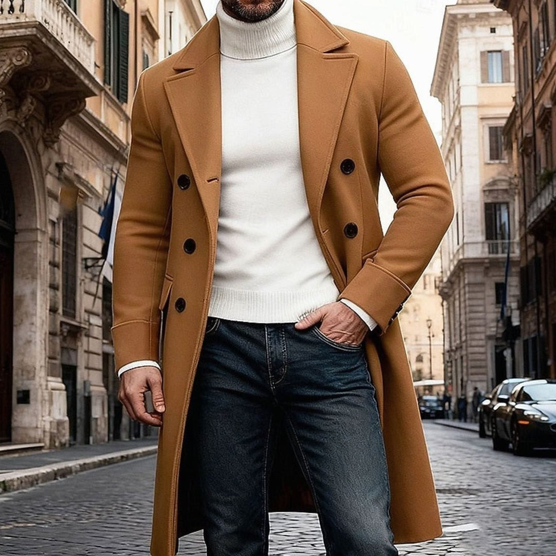 Men's Wool Double-Breasted Long Overcoat Tailored Fit