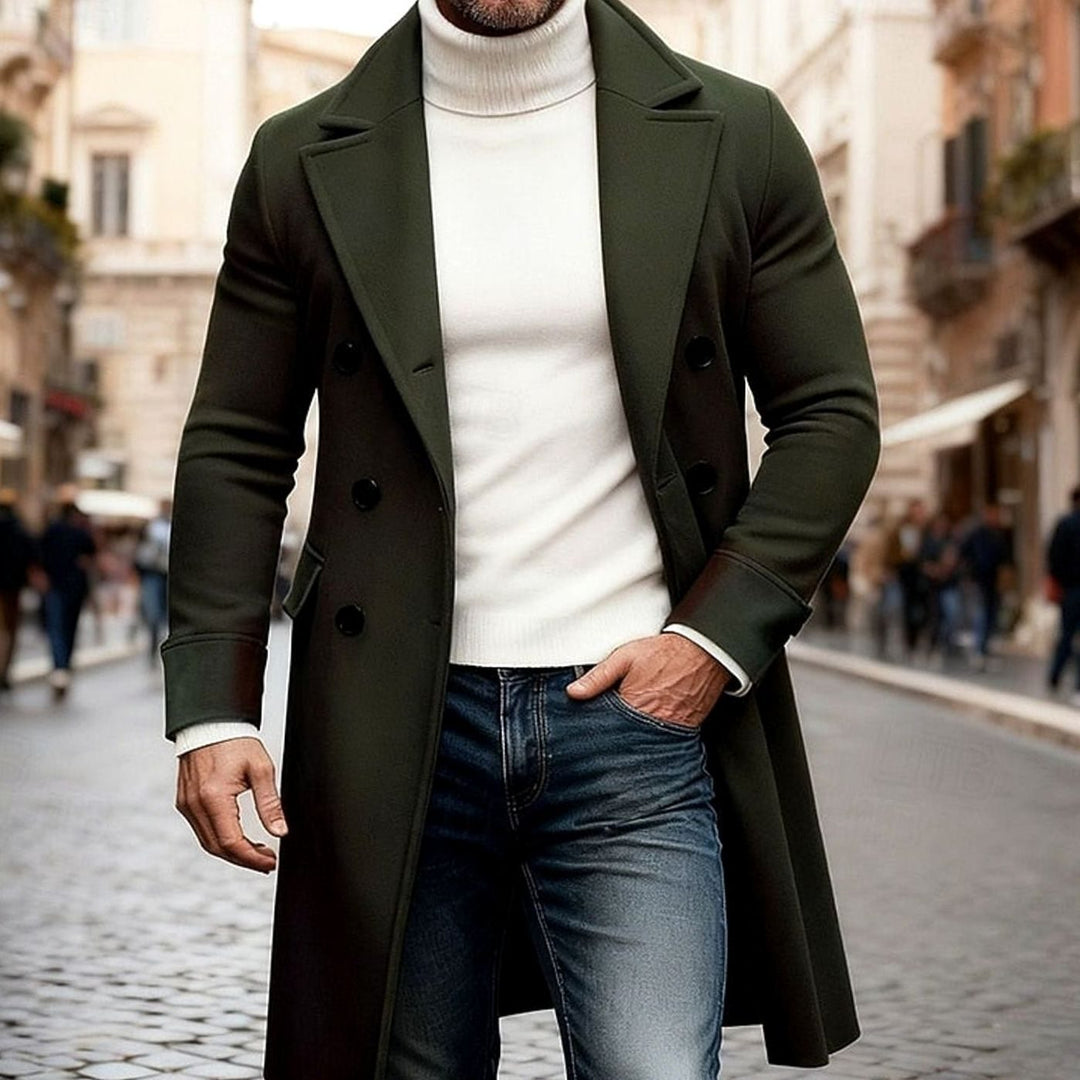 Men's Wool Double-Breasted Long Overcoat Tailored Fit