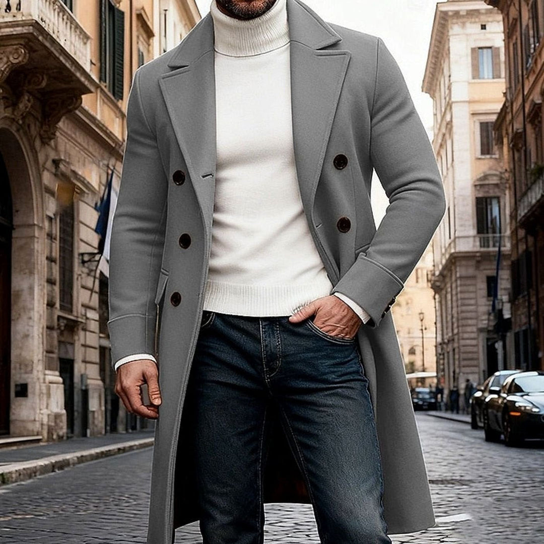 Men's Wool Double-Breasted Long Overcoat Tailored Fit