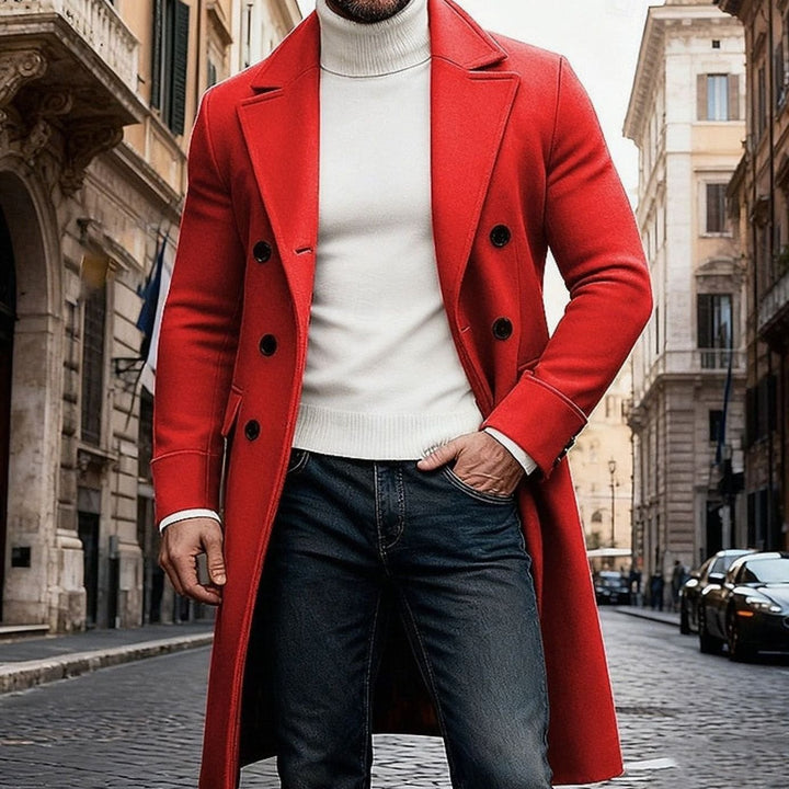 Men's Wool Double-Breasted Long Overcoat Tailored Fit