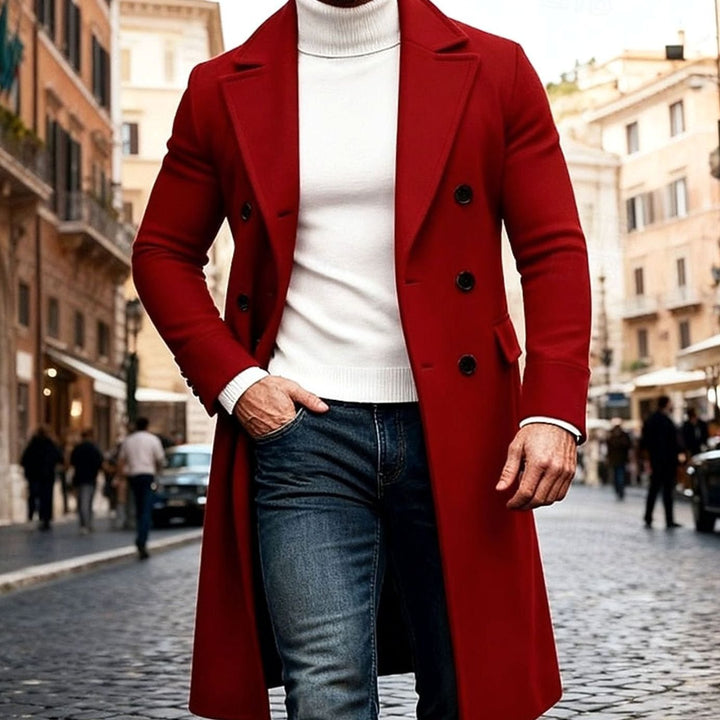 Men's Wool Double-Breasted Long Overcoat Tailored Fit