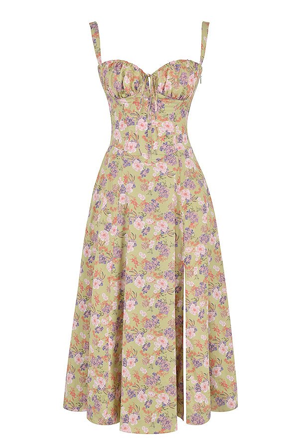 Stine | Dame Midi Kjole Med Blomsterprint Og Korset Detalje