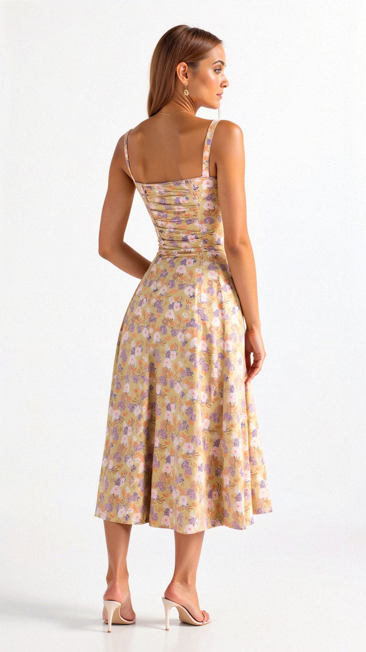 Stine | Dame Midi Kjole Med Blomsterprint Og Korset Detalje