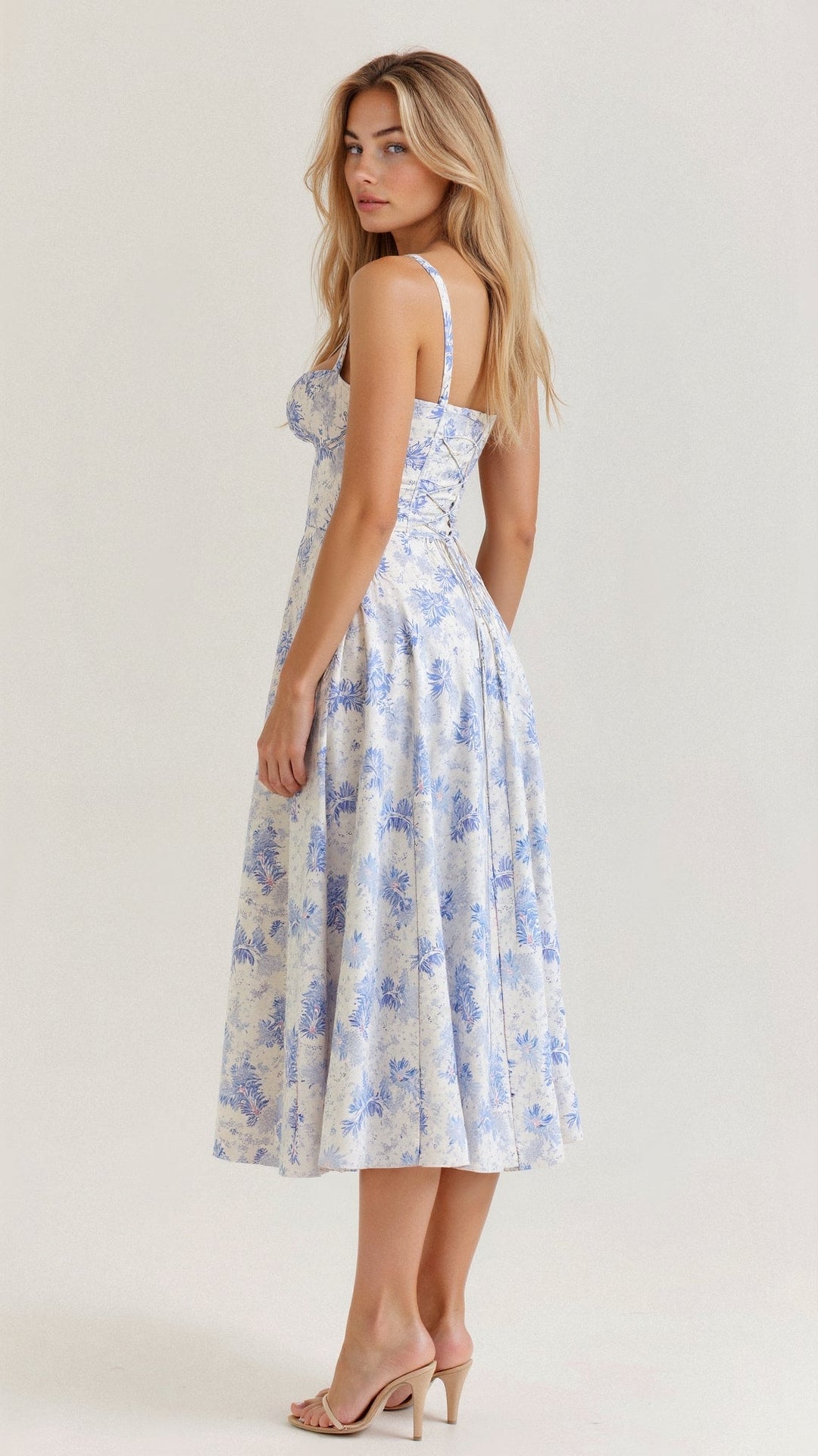 Stine | Dame Midi Kjole Med Blomsterprint Og Korset Detalje