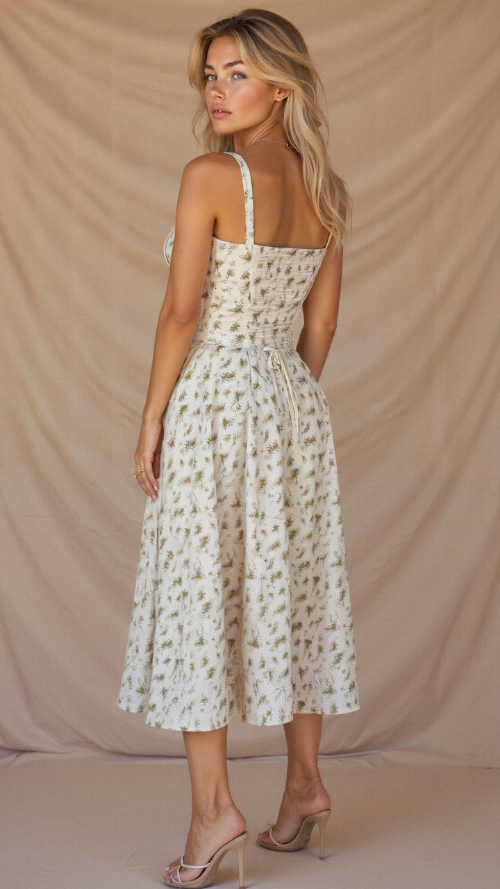 Stine | Dame Midi Kjole Med Blomsterprint Og Korset Detalje