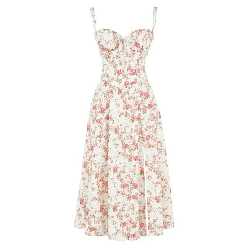 Stine | Dame Midi Kjole Med Blomsterprint Og Korset Detalje