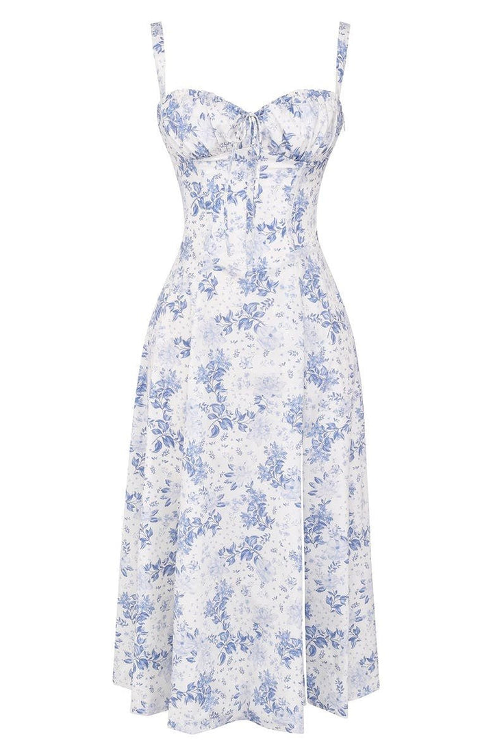 Stine | Dame Midi Kjole Med Blomsterprint Og Korset Detalje