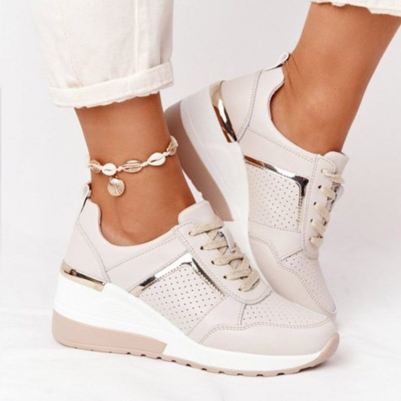 Johanna | Dame Ortopædiske Sneakers Med Snørebånd Og Kilehæl