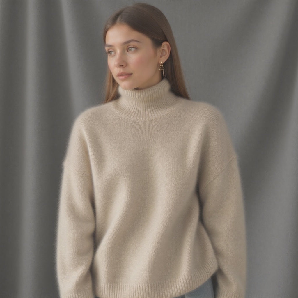 Anna | Dame Oversized Striktrøje Med Turtleneck Og Løs Pasform