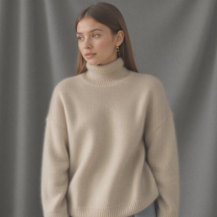 Anna | Dame Oversized Striktrøje Med Turtleneck Og Løs Pasform