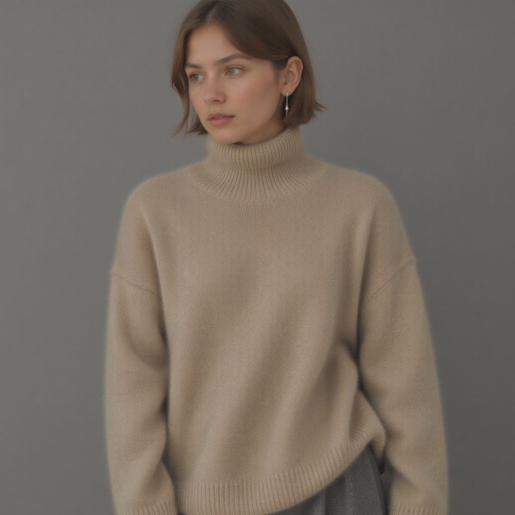 Anna | Dame Oversized Striktrøje Med Turtleneck Og Løs Pasform