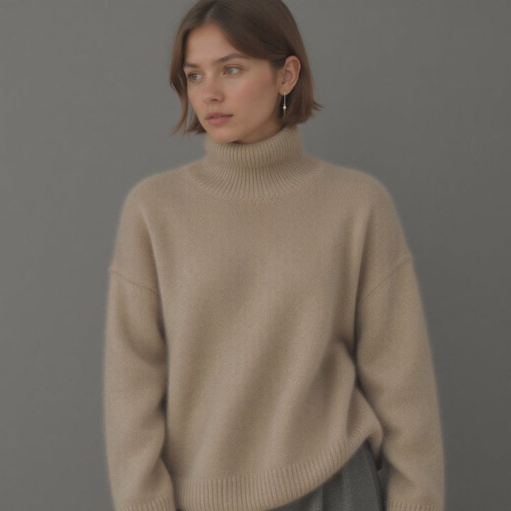 Anna | Dame Oversized Striktrøje Med Turtleneck Og Løs Pasform