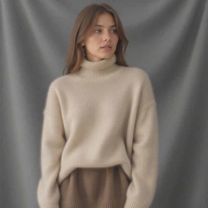 Anna | Dame Oversized Striktrøje Med Turtleneck Og Løs Pasform