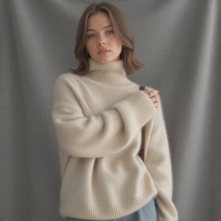 Anna | Dame Oversized Striktrøje Med Turtleneck Og Løs Pasform