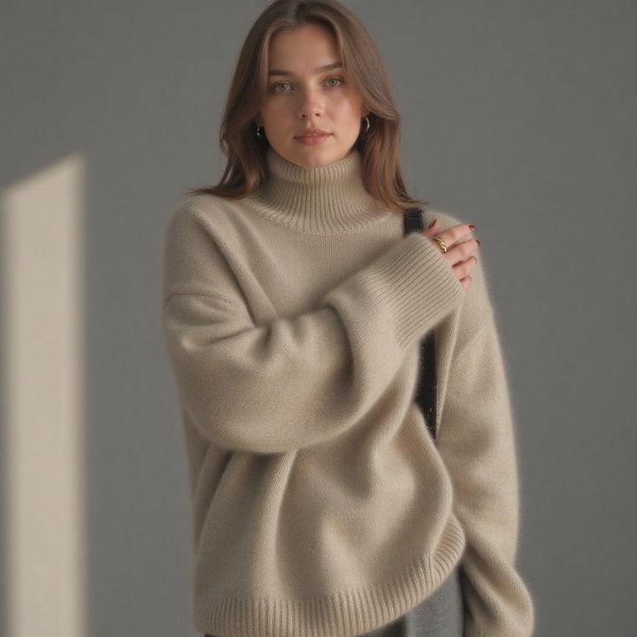 Anna | Dame Oversized Striktrøje Med Turtleneck Og Løs Pasform