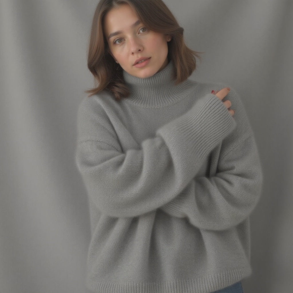 Anna | Dame Oversized Striktrøje Med Turtleneck Og Løs Pasform