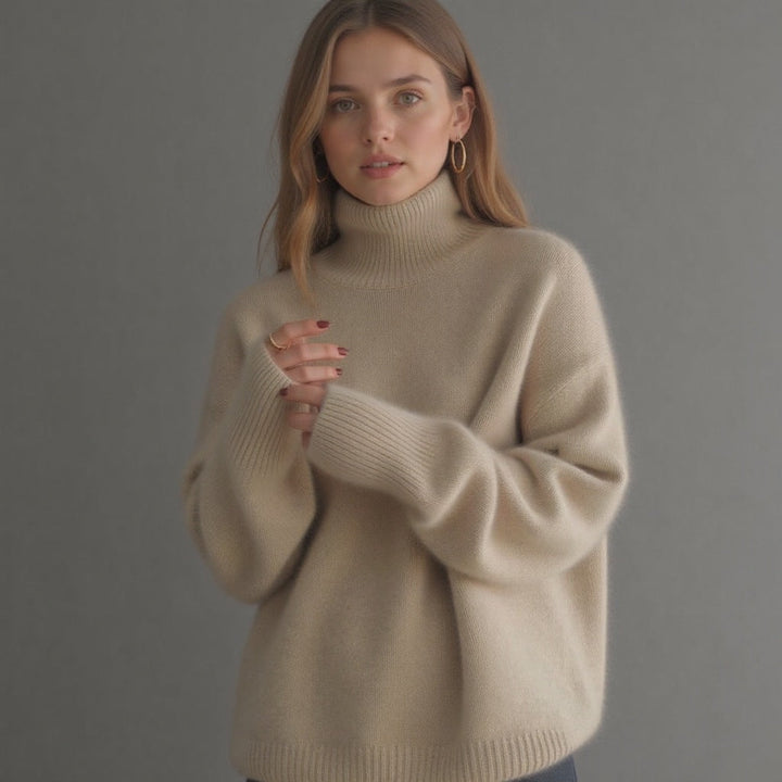 Anna | Dame Oversized Striktrøje Med Turtleneck Og Løs Pasform