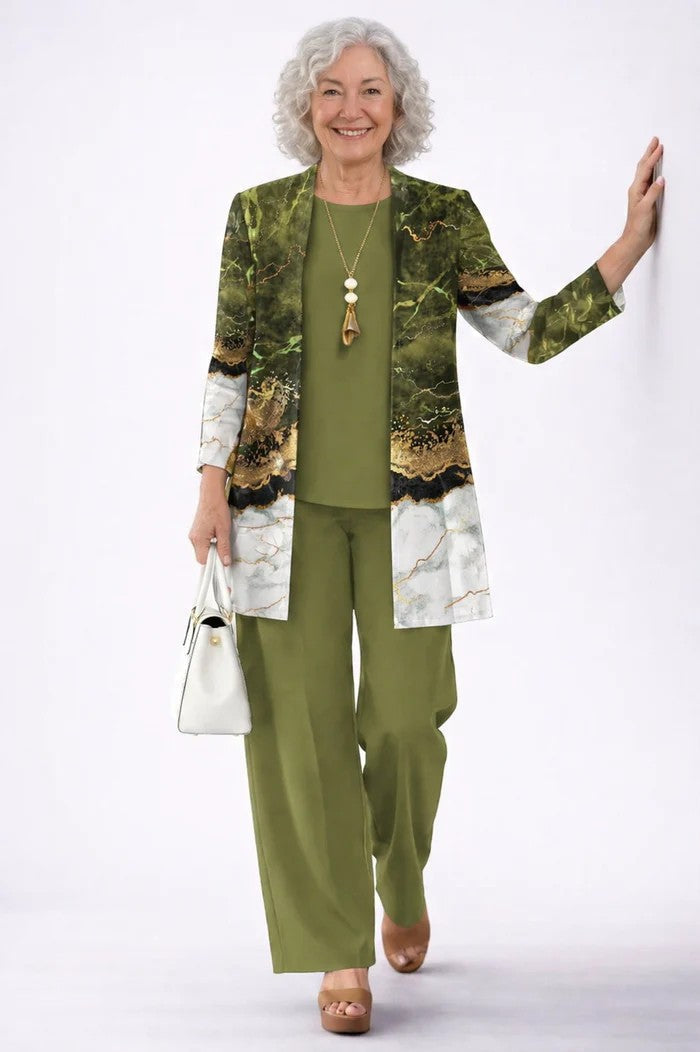 Margrethe | Dame 3-Piece Sæt Med Cardigan Og Vide Bukser