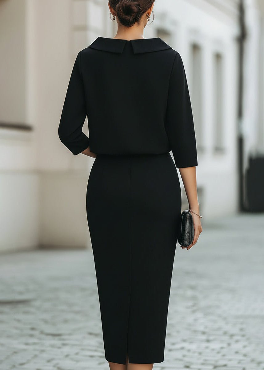 Two Piece Set Boat Neck Top Midi Skirt 3/4 Sleeve Crepe