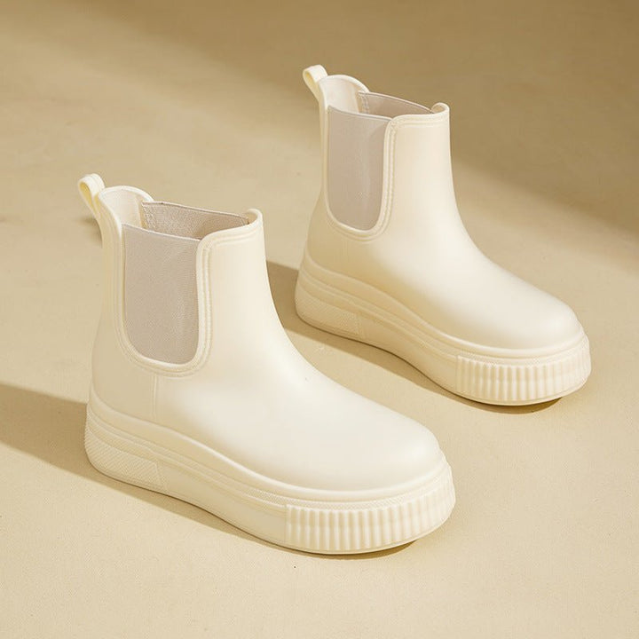 Waterproof Støvler Dame Chelsea Boots Platform - White Stamped