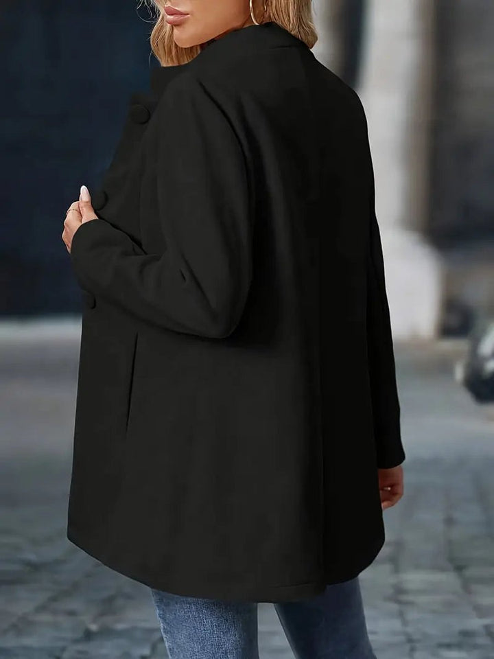 Women Coat Stand Collar Button-Front Longline Blazer Jacket