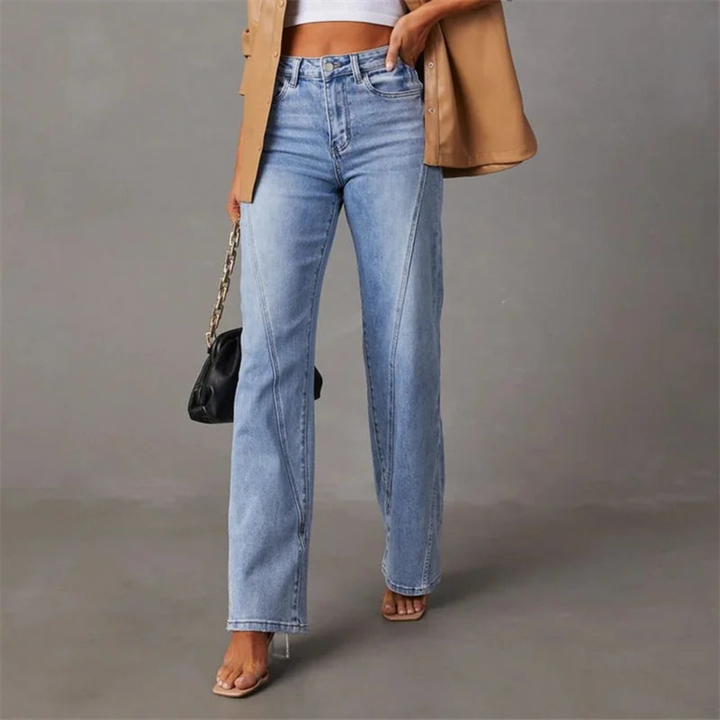 Lone | Dame Denim Jeans Med Lige Ben Og Synlige Sømdetaljer