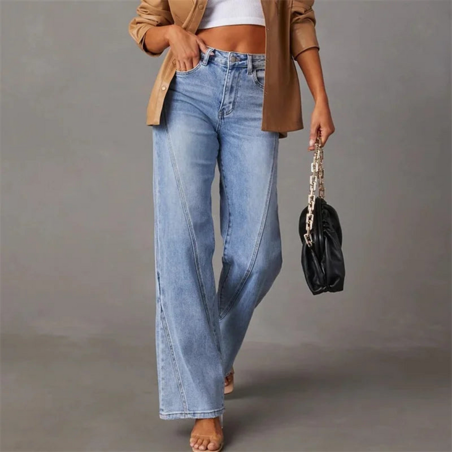 Lone | Dame Denim Jeans Med Lige Ben Og Synlige Sømdetaljer