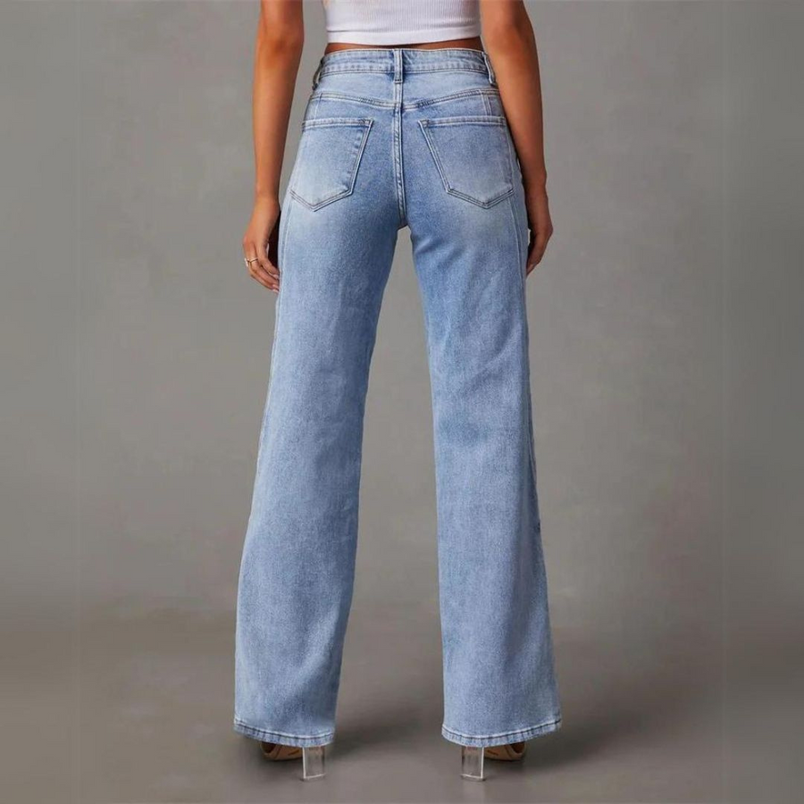Lone | Dame Denim Jeans Med Lige Ben Og Synlige Sømdetaljer